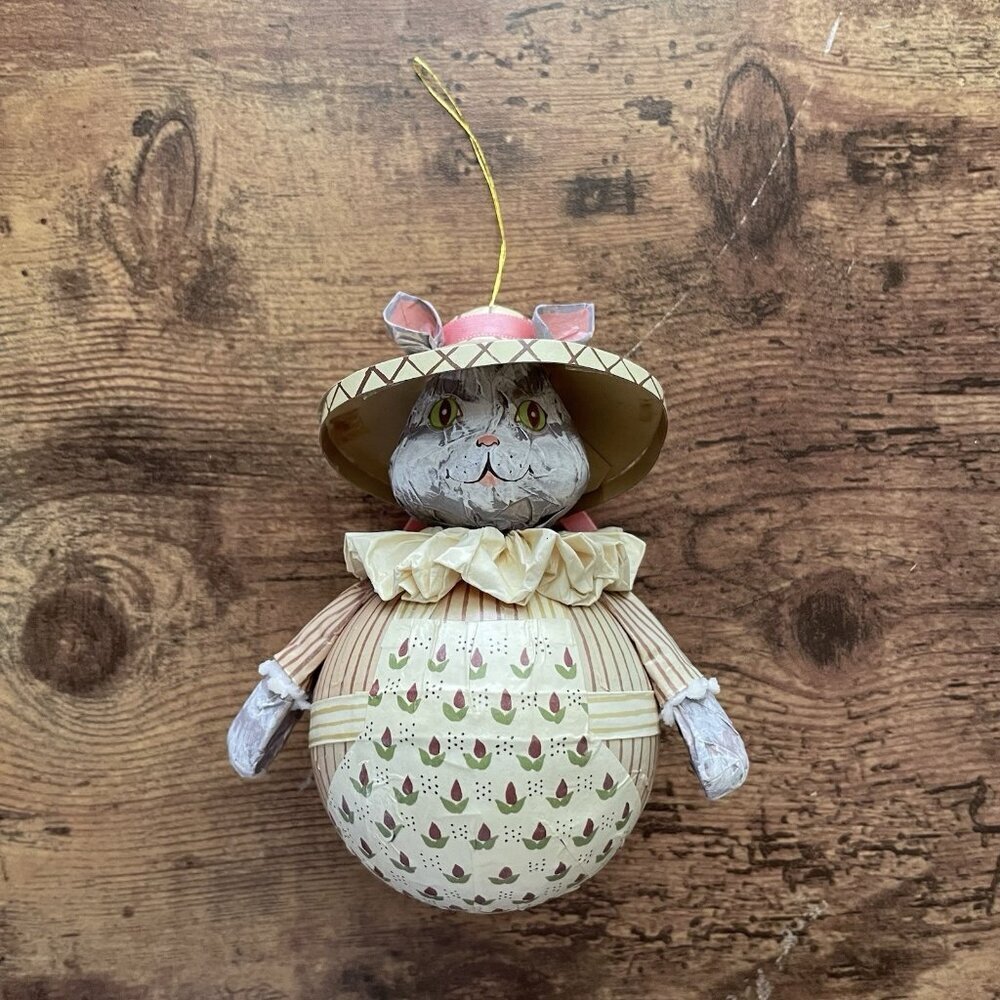Vintage House of Louis Nichole x Kurt Adler Roly Poly Cat Ornament Paper Mache